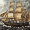 Square Rigged Ship Sailing Diamond Painting