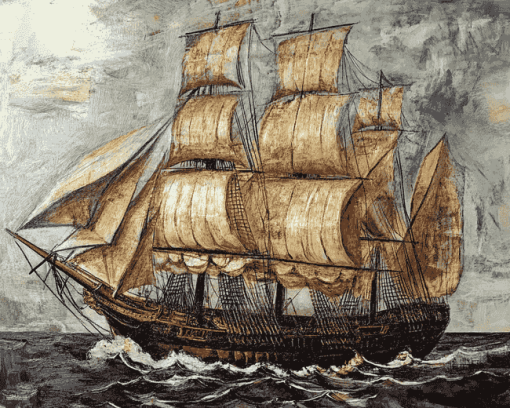 Square Rigged Ship Sailing Diamond Painting