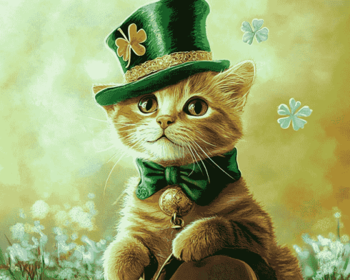 St Patrick's Day Kitten Diamond Painting