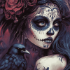 Sugar Skull Girl and Crow Diamond Painting