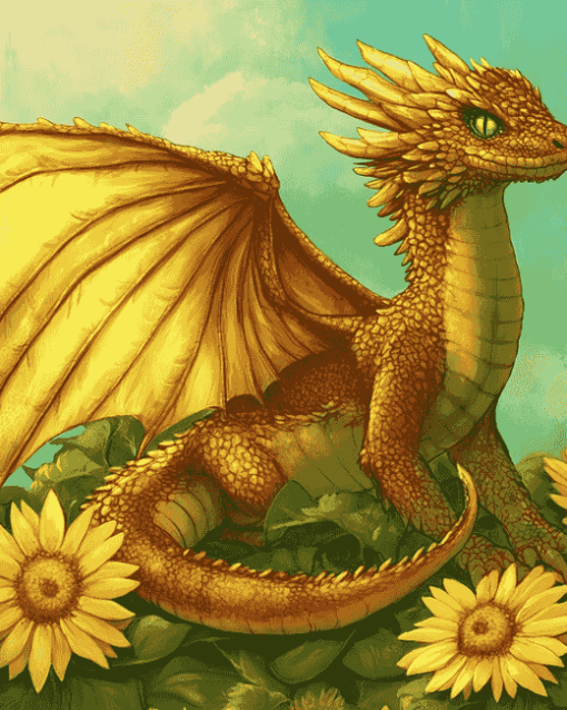 Sunflower Fantasy Dragon Diamond Painting