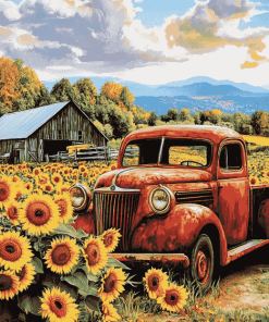 Sunflower Farm Truck Diamond Painting