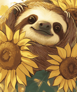 Sunflowers and Sloths Cartoon Diamond Painting