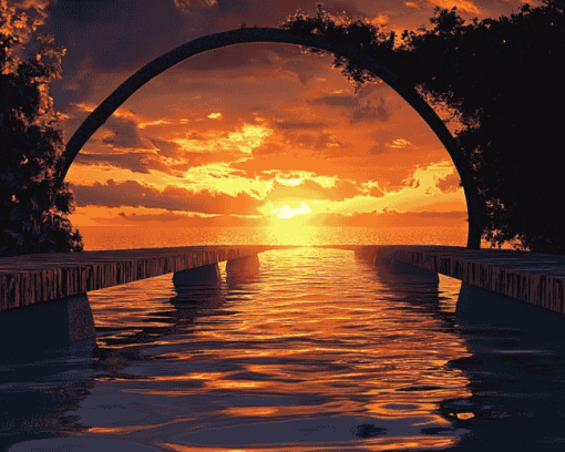 Sunset Beach Bridge Diamond Painting