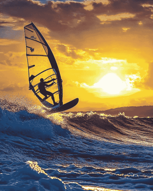 Sunset Beach Windsurfing Diamond Painting