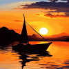 Sunset Boat Silhouette Diamond Painting