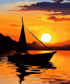 Sunset Boat Silhouette Diamond Painting