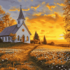 Sunset Country Church Diamond Painting