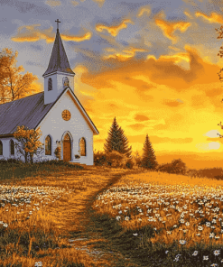 Sunset Country Church Diamond Painting