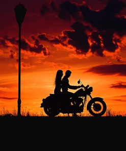 Sunset Couple on Motorcycle Diamond Painting