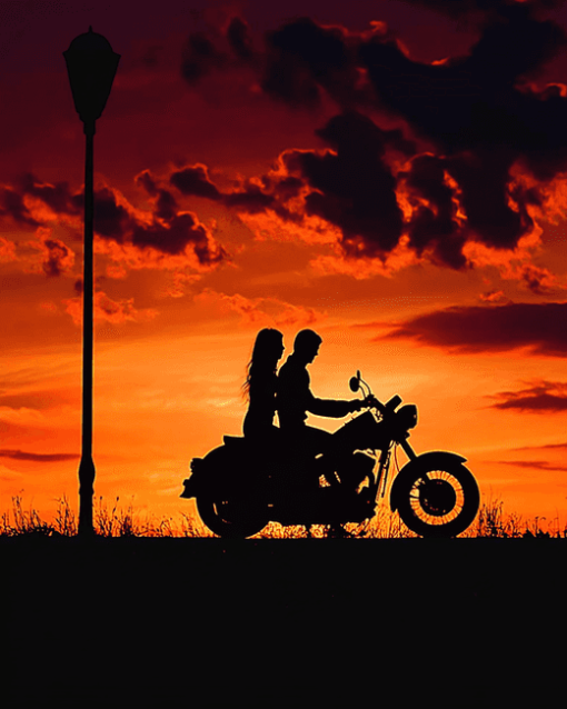 Sunset Couple on Motorcycle Diamond Painting