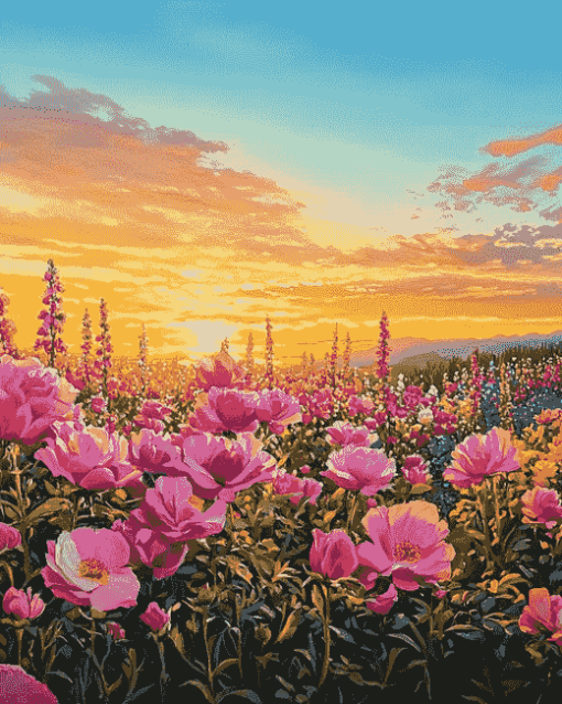 Sunset Flower Garden Diamond Painting