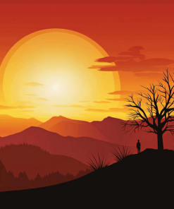 Sunset Mountain Silhouette Diamond Painting