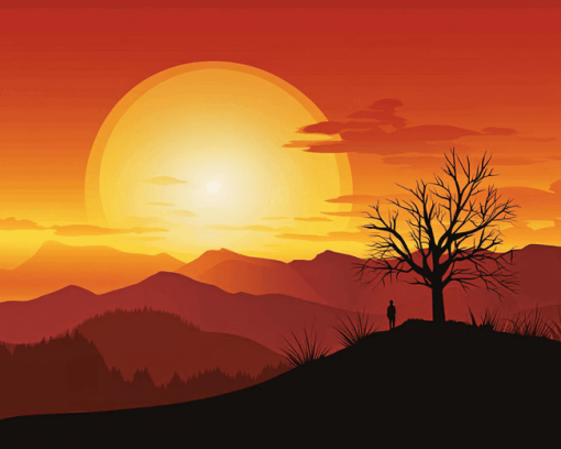 Sunset Mountain Silhouette Diamond Painting