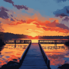 Sunset Over Bridge Lake Diamond Painting