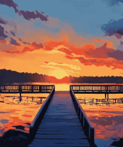 Sunset Over Bridge Lake Diamond Painting