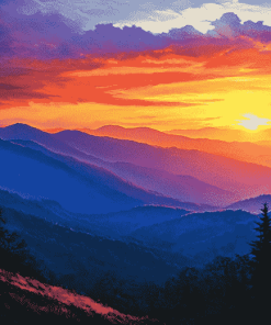 Sunset Smokey Mountains Diamond Painting