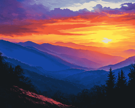 Sunset Smokey Mountains Diamond Painting