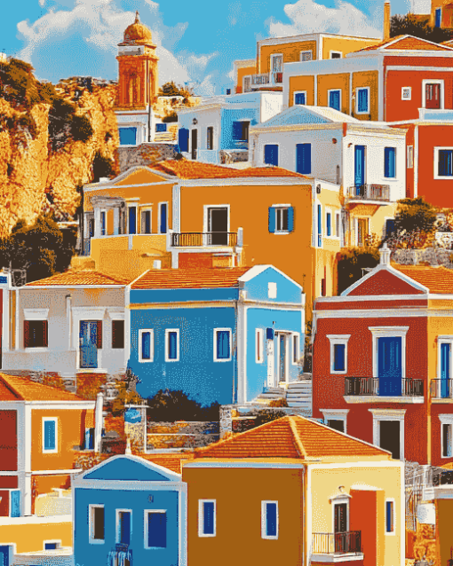 Symi Island Cityscape Diamond Painting