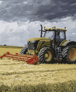 Tractors in Lush Hay Fields Diamond Painting