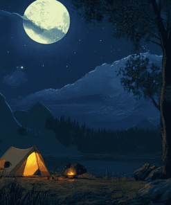 Tranquil Campsite Night Diamond Painting