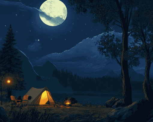 Tranquil Campsite Night Diamond Painting