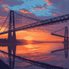 Transporter Bridge Sunset Scenery Diamond Painting