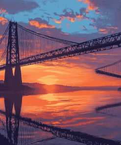 Transporter Bridge Sunset Scenery Diamond Painting