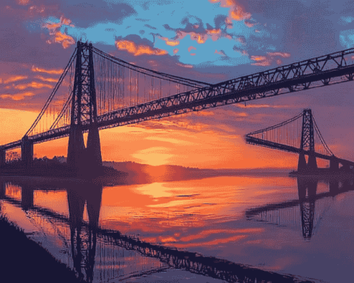 Transporter Bridge Sunset Scenery Diamond Painting