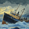 Trawler Braving Storms Diamond Painting