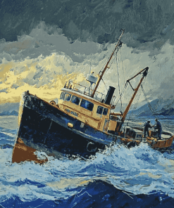 Trawler Braving Storms Diamond Painting