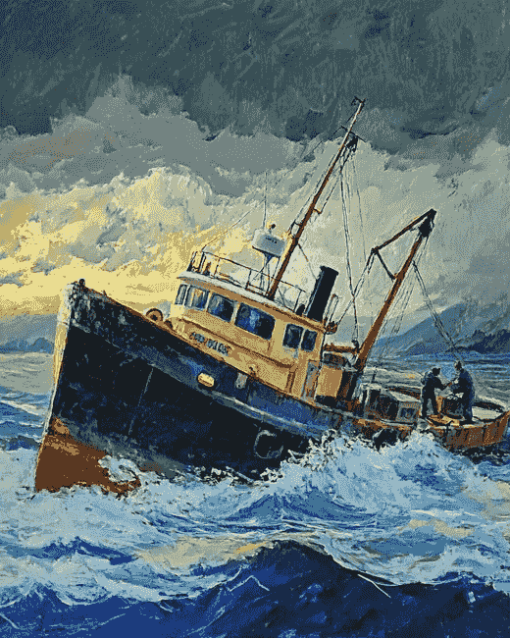 Trawler Braving Storms Diamond Painting