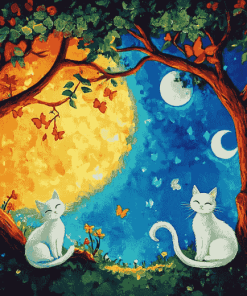 Tree Cats Night Diamond Painting