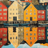 Trondheim Houses Reflections Diamond Painting