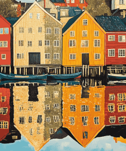 Trondheim Houses Reflections Diamond Painting