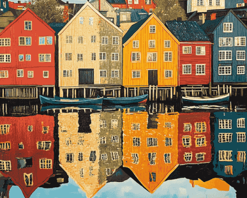 Trondheim Houses Reflections Diamond Painting