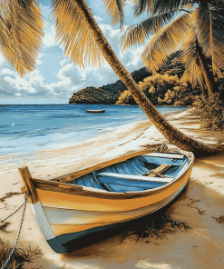 Tropical Seascape with Palm Trees Diamond Painting