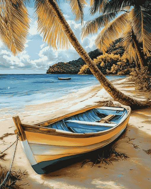 Tropical Seascape with Palm Trees Diamond Painting