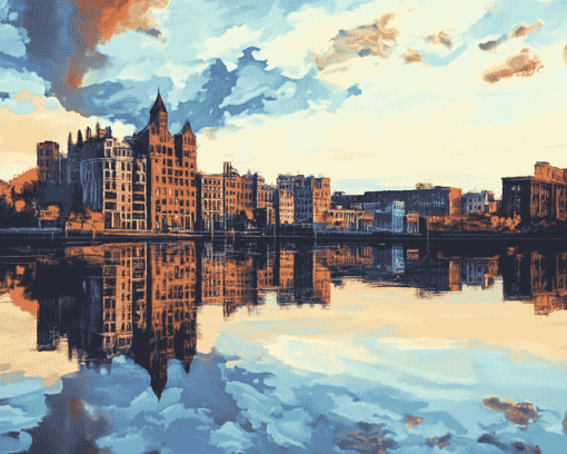 Troy Cityscape Reflections Diamond Painting