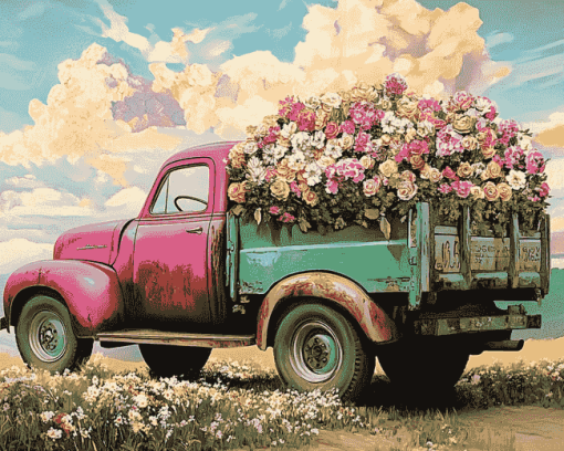 Truck with Flowers Diamond Painting