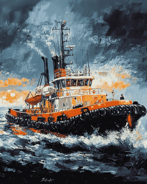 Tug Boats on the Ocean Diamond Painting