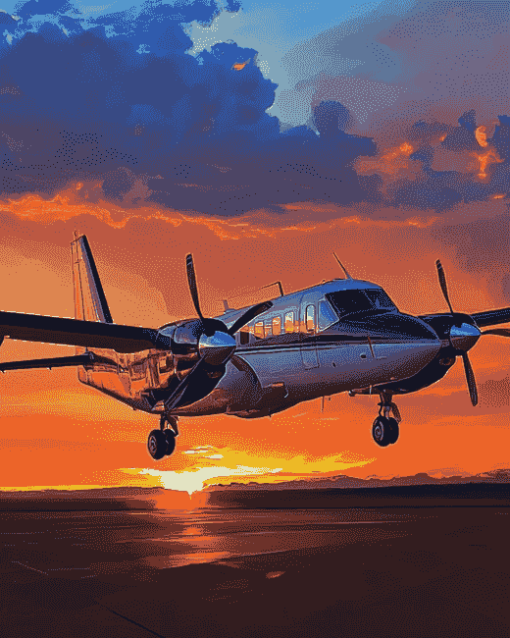 Twin Commander Jets at Sunset Diamond Painting