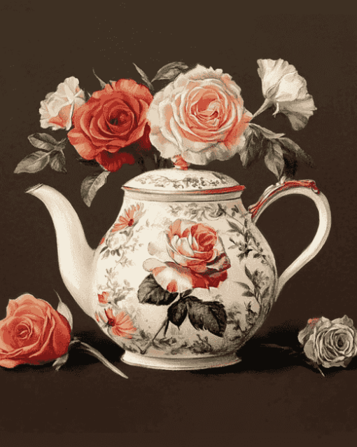 Victorian Teapot Roses Diamond Painting