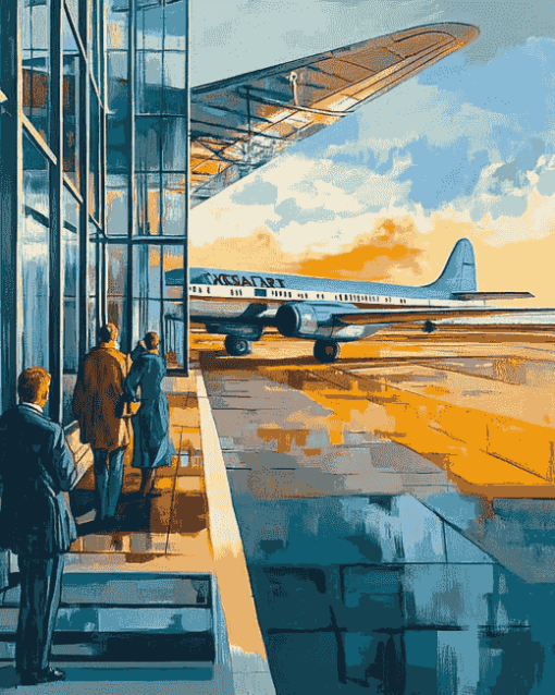 Vintage Airport Scenery Diamond Painting