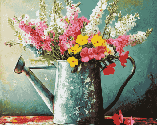 Vintage Blossoms Watering Can Diamond Painting