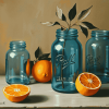 Vintage Blue Mason Jar and Oranges Diamond Painting