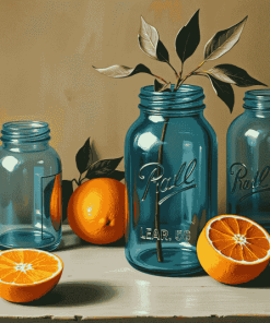 Vintage Blue Mason Jar and Oranges Diamond Painting