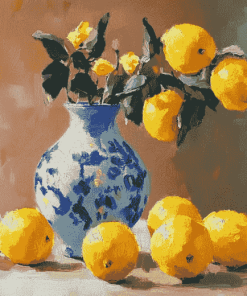 Vintage Blue Vase Lemons Diamond Painting