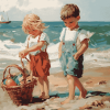 Vintage Children by the Seaside Diamond Painting