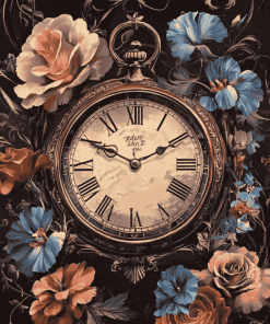 Vintage Clock and Flowers Diamond Painting